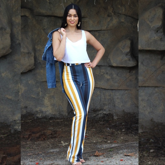 mustard stripe trousers